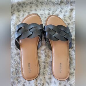 Torrid black pleather braided sandal slides size 11 1/2W